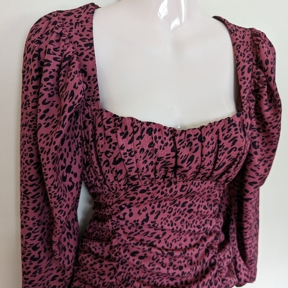 Zara animal print ruffled ruched mini dress medium - Picture 6 of 16